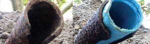 Before & After Trenchless Cured In Place Pipe Lining (Internal diameter only reduced by 6%!)